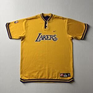 Vintage Los Angeles Lakers Shirt Boys XL Yellow NBA Basketball Nike Henley 90s